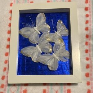 Hand Crafted Feather Butterfly Display in Magnetic Closure White Shadow Box